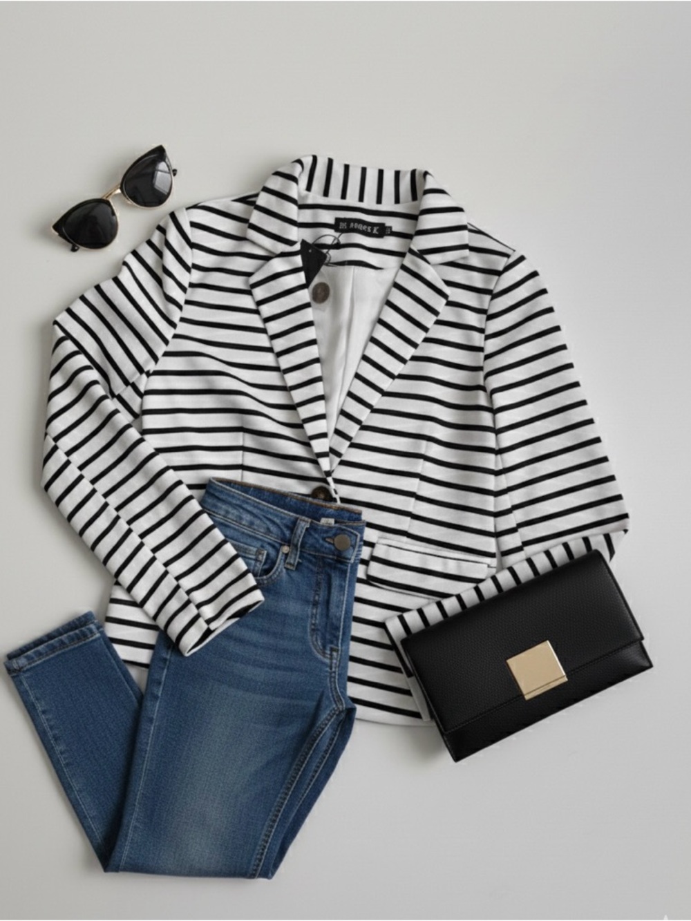 Allegra K Black & White Striped Women's Blazer XS